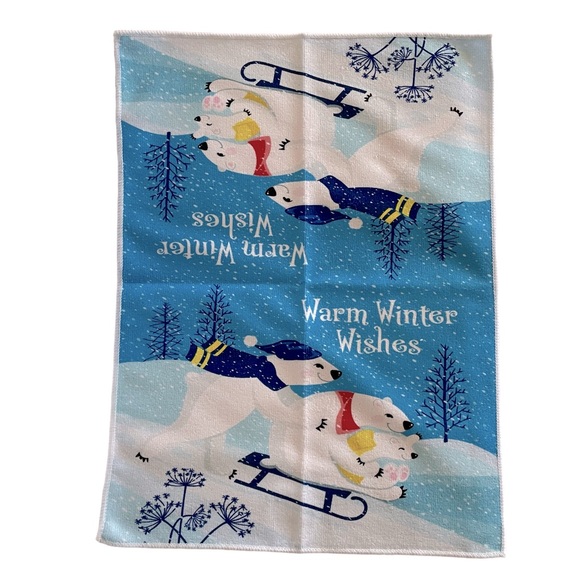 Kitchen Towel Bar Cloth Holiday Seasonal Sledding Polar Bears 15.25" x 20.5" - Picture 1 of 5